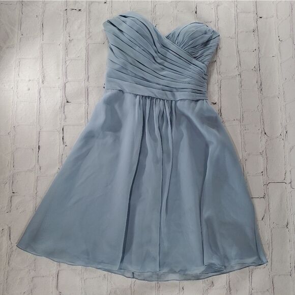 🦋Kanali K Grayish Blue Ruched Strapless Cocktail Dress Size 6 - Picture 2 of 15